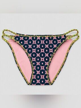 Xhilaration Bikini Bottom Medium Green Coral Geometric Strappy Swim Brief NWT
